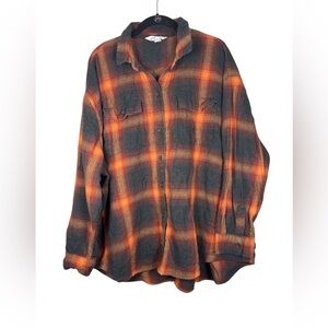 Taylor Swift Old Navy Flannel Shirt XXL Orange Plaid Boyfriend Evermore